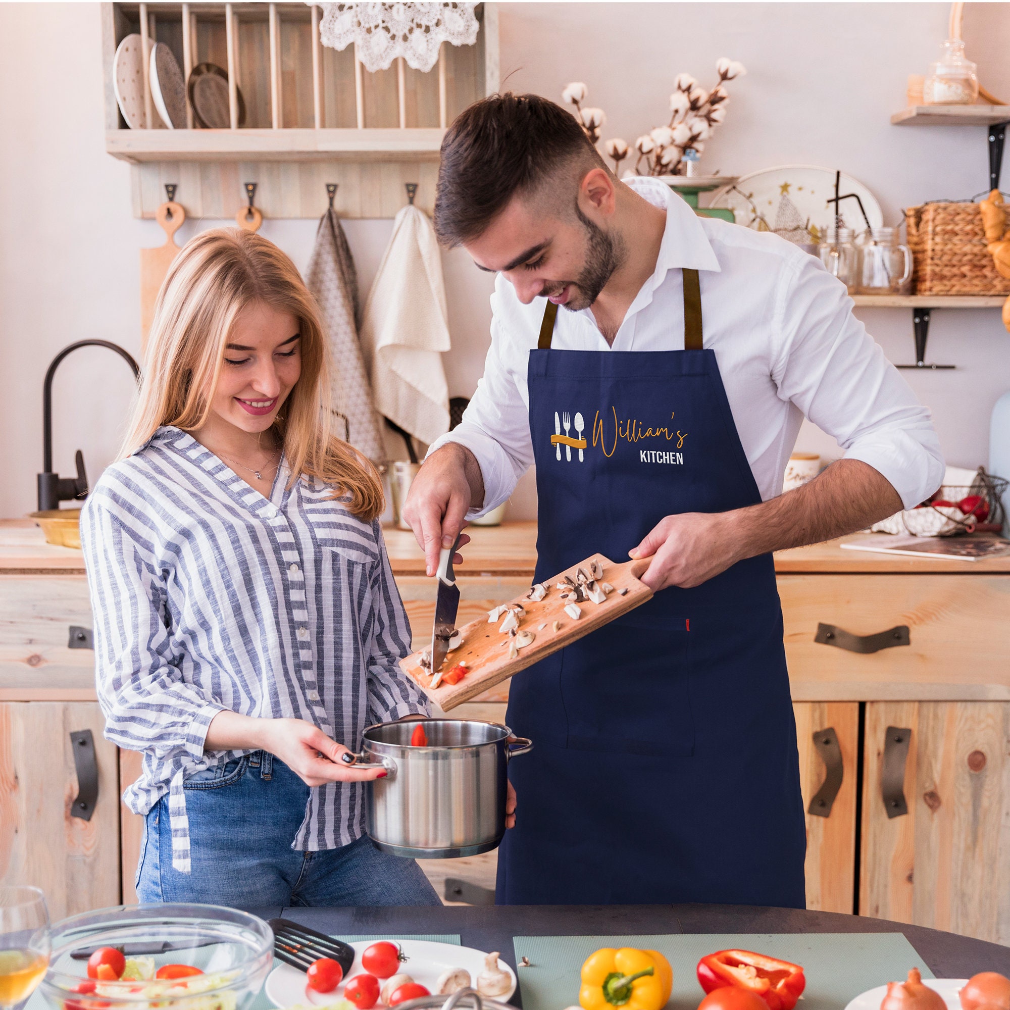 Embroidered Apron Custom - Personalized Cooking Apron for Woman Man Kid with Pockets - Kitchen Apron Apron with Name - Chef Gift