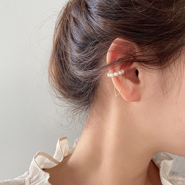 BOGO Pearl Ear Cuff | Chain Earrings | Pearl Ear Wrap| Non Piercing | Minimalist | Gold Plated | FREE SHIPPING