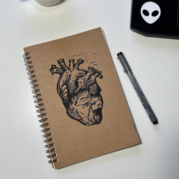 Anatomisches Herz Linoldruck Journal Notizbuch, Tagesplaner, Geschenk zum Jahrestag für Sie, Geschenk zum Jahrestag für Ihn, Geschenk für die Krankenschwester