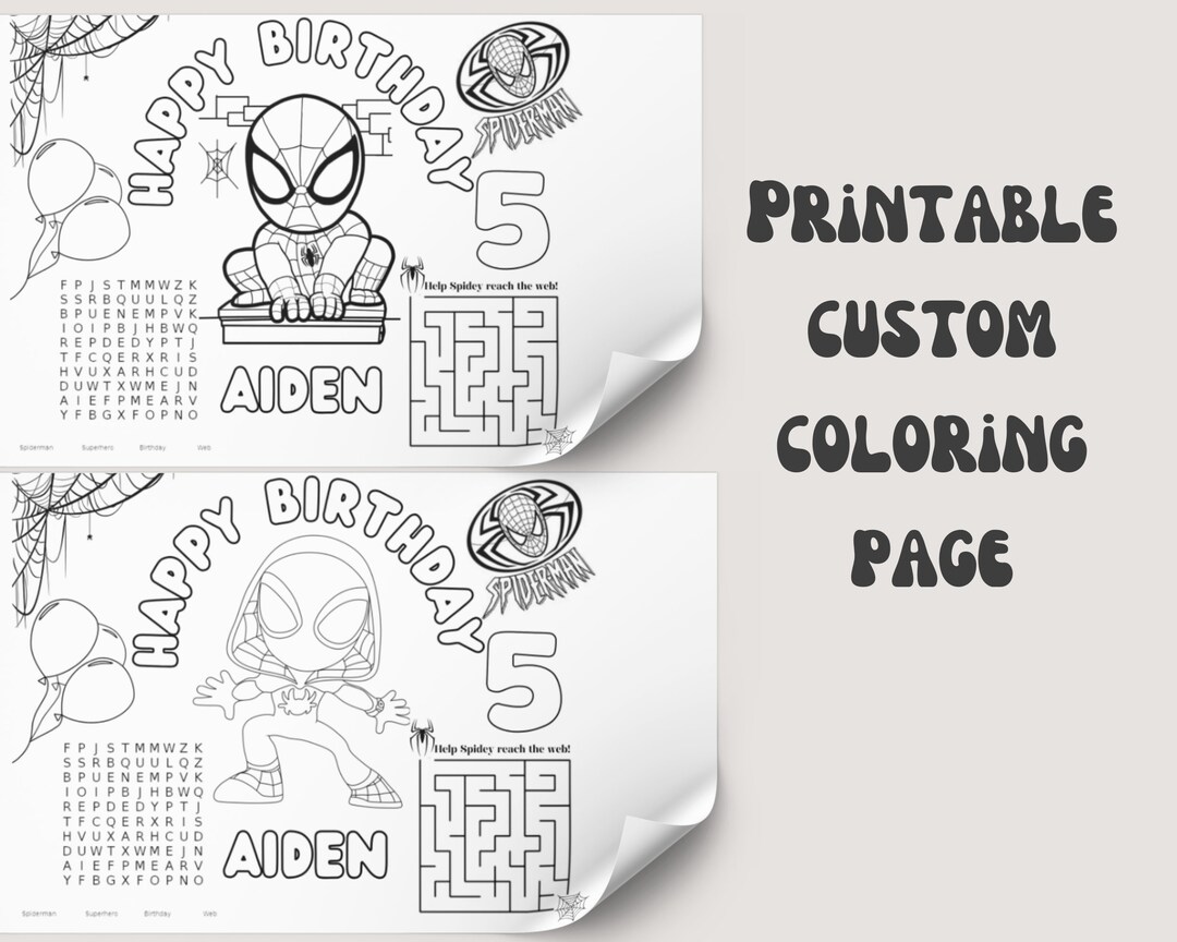 Custom Spiderman Coloring Page - Etsy