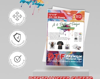 DTF PET Film 13 inch X 19 inch (100) Sheets for Heat Transfers. A3+ size.