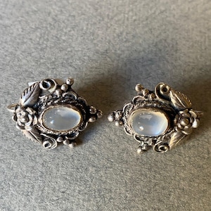 Estate Sterling Silver Clip-On Earrings with Moonstone
