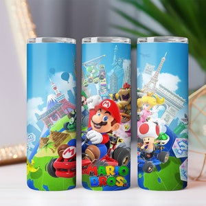 Video Games Inspired Skinny Tumbler Cup 20 Oz. Super Mario PS4 Wii