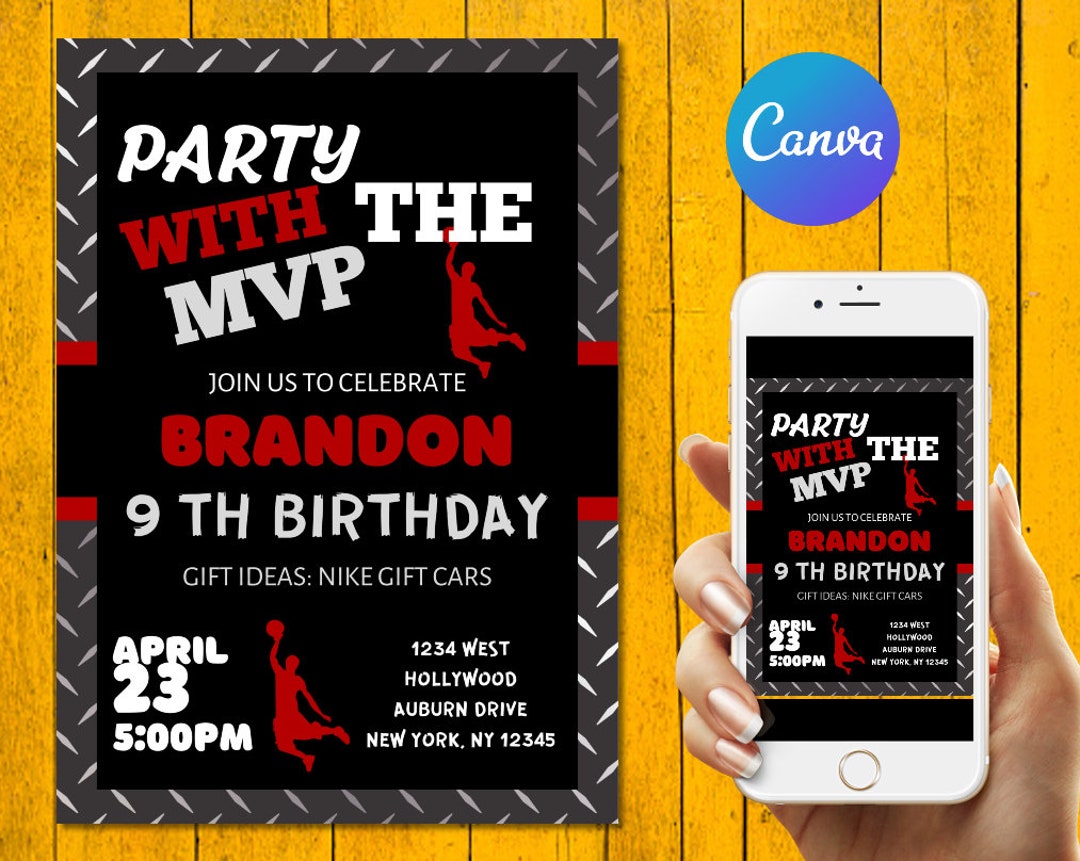 Jumpman Birthday Invitations Jumpman Party Invite Etsy