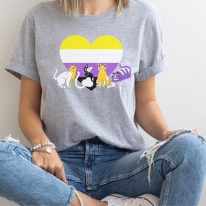 Enby Pride Kittens Shirt, birthday NonbinaryGifts, Non Binary LGBT,color non-binary flag t-shirt, love queer friends, transgender gift shirt