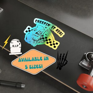 Grim Reaper Sticker, Skull Holographic Vinyl Sticker, Creep It Real, Halloween Sticker, Goth Aesthetic, Spooky Season, Retro Cool Skeleton