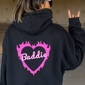 Barbiecore Hoodie, 90s, Baddie Sweatshirt, Y2K Clothing, Flame Heart Hoodie, Barbiecore Aesthetic, 2000s Princess, Kiss Hoodie