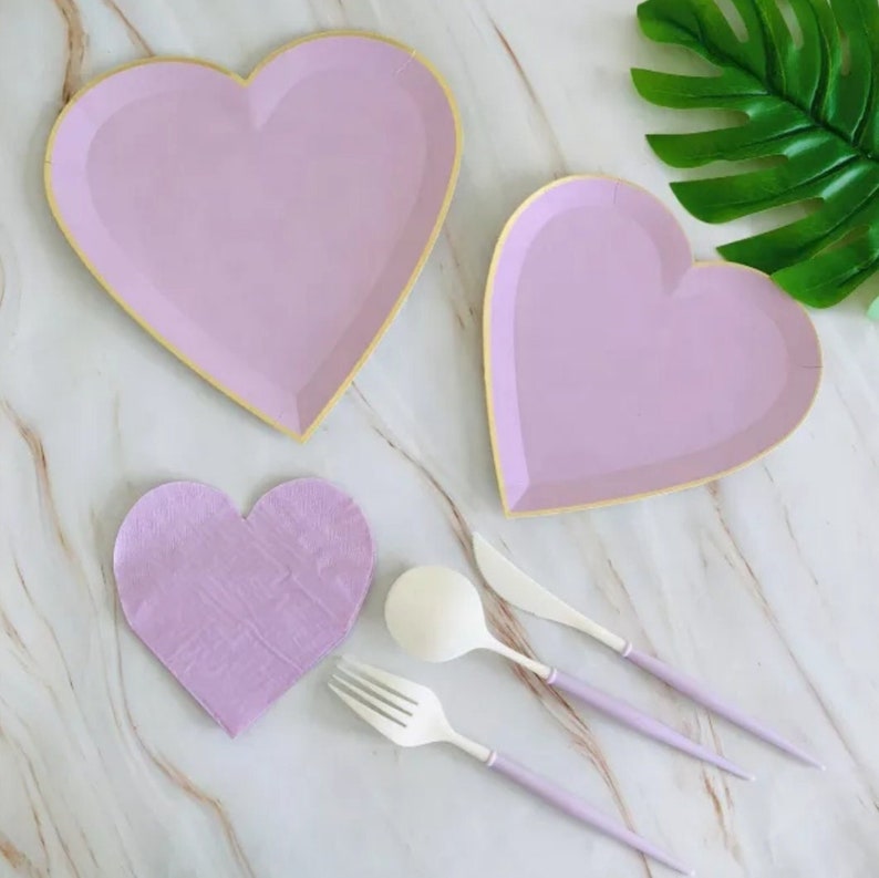 Heart Shape Disposable Party Plates Serves 8 Guests Full Set Etsy