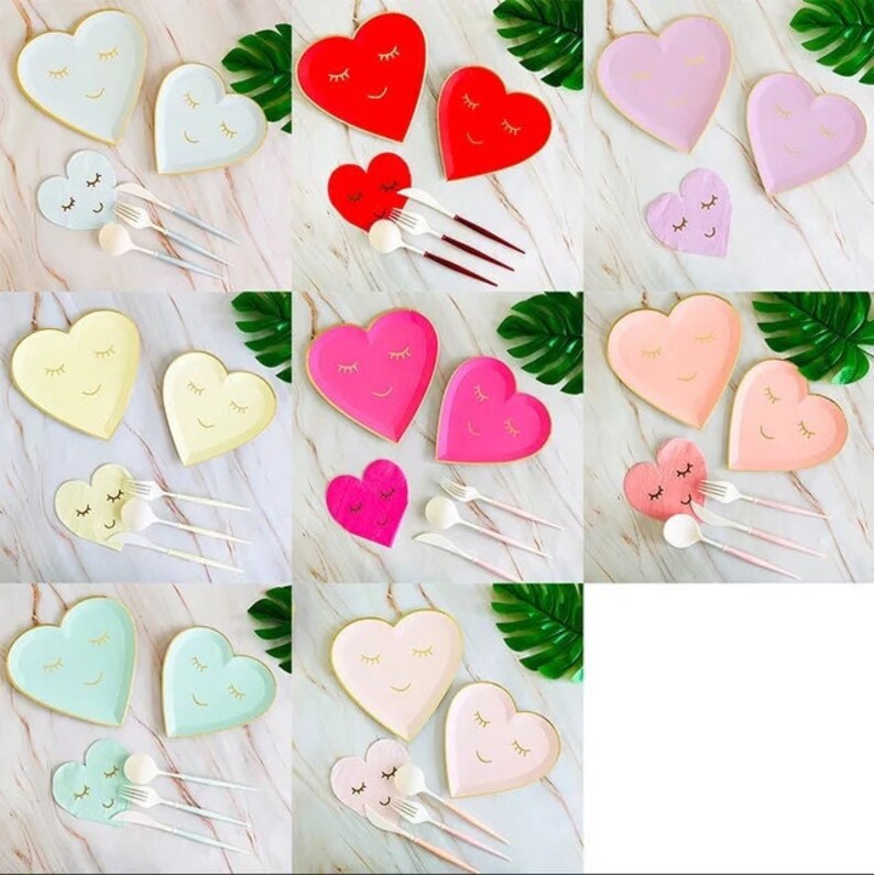 Heart Shape Disposable Party Plates Serves 8 Guests Full Set Etsy