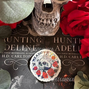 Meadows Skull & Roses Dot Holographic Waterproof Sticker, Haunting Adeline, Hunting Adeline, Dark Romance Sticker, Smut, OFFICIALLY LICENSED