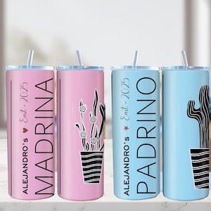 Godparent Proposal Gift Set, Personalized Madrina Padrino Tumblers, Bautizo Christening Gift, Custom Tumbler with Name, Regalo Para Padrinos