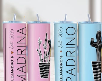 Godparent Proposal Gift Set, Personalized Madrina Padrino Tumblers, Bautizo Christening Gift, Custom Tumbler with Name, Regalo Para Padrinos