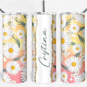 Personalized Tumbler - Custom Name & Design, 20oz - 30oz Stainless Steel, Insulated Cup for Hot - Cold Drinks, Floral Daises Designs