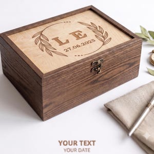 Wooden Keepsake Box, Personalized Gift Engraved Wedding Memory in Walnut, Mahogany, or Espresso