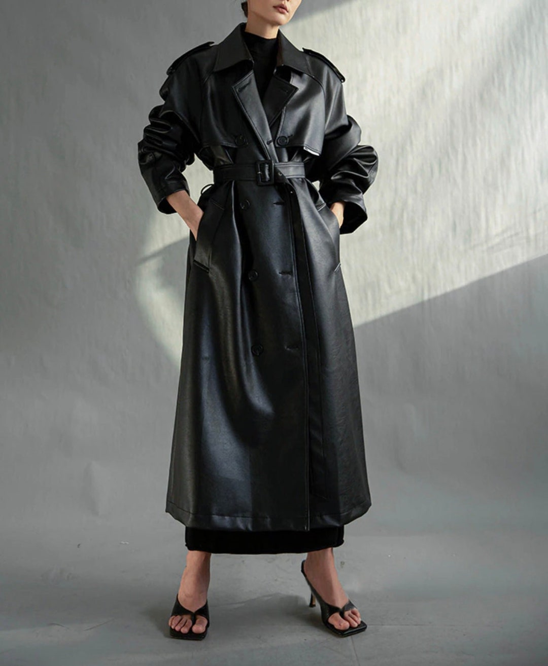 Oversized leather hotsell trench coat