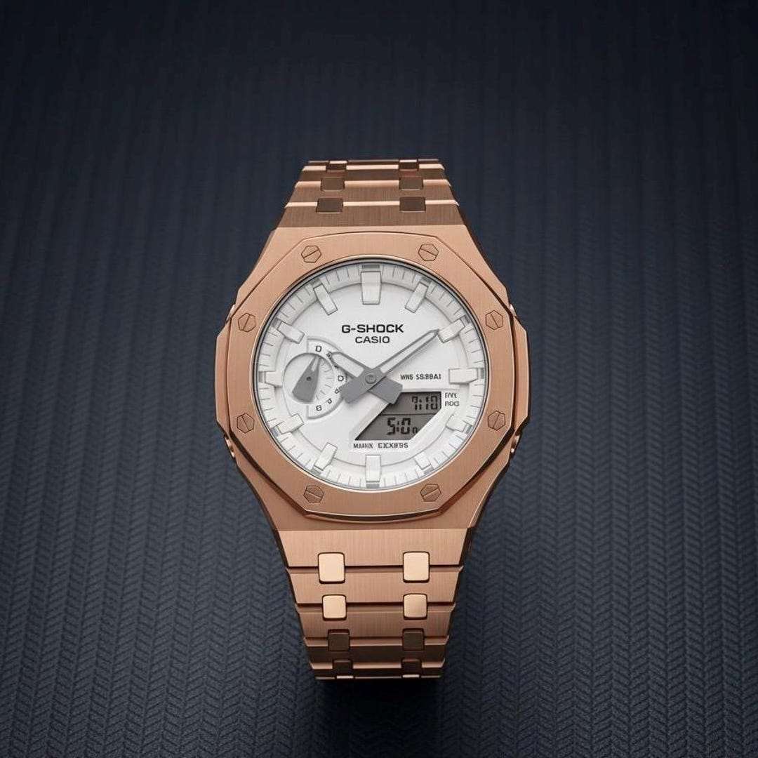 Casio - G-shock GA-2100-7AER Rose Gold and White | Casioak Mod - Etsy
