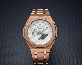 Casio - G-Shock GA-2100-7AER Ouro Rosa e Branco | CasiOak Mod
