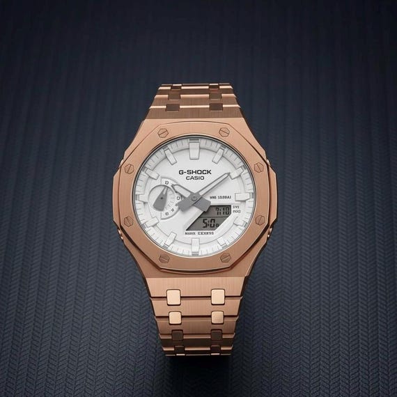 Casio - G-shock GA-2100-7AER Rose Gold and White | Casioak Mod - Etsy