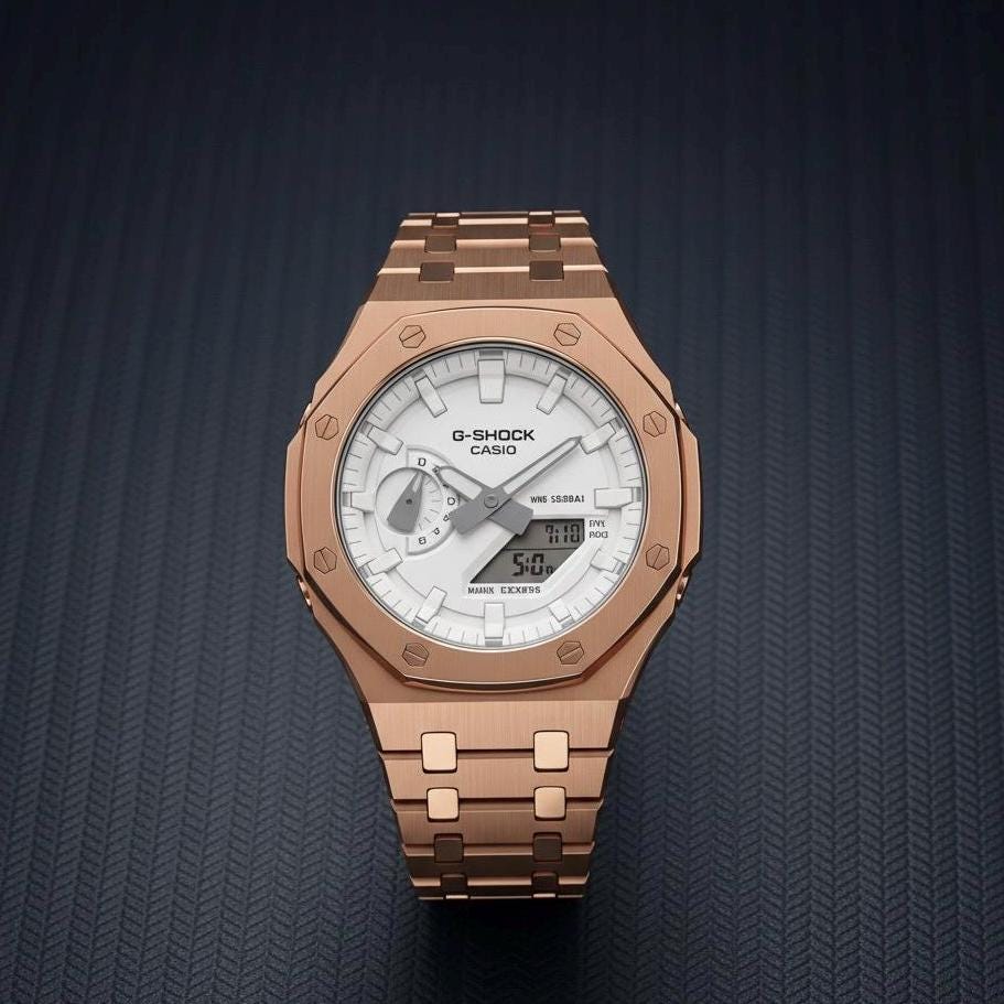 Casio - G-shock GA-2100-7AER Rose Gold and White | Casioak Mod - Etsy