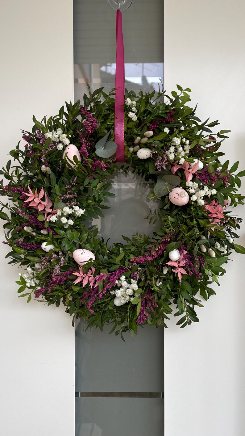 Kranz Frühlingkranz Naturkranz Herbstkranz Ostern Herbst Türkranz Frischer Eukalyptus Schleierkraut Ostern