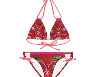 Strappy Bikini Set (AOP) red - heart - lipstick