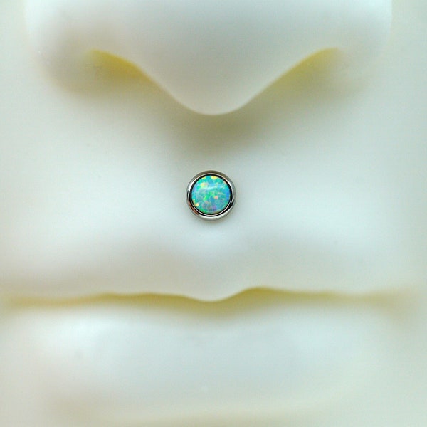 16G Opal Flat Back Lip Stud, Blue/Purple/White Opal Lip Ring, Medusa Piercing Jewelry, Labret Piercing, Cartilage Opal Earring, Lip Piercing