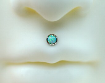 16G Opal Flat Back Lip Stud, Blue/Purple/White Opal Lip Ring, Medusa Piercing Jewelry, Labret Piercing, Cartilage Opal Earring, Lip Piercing