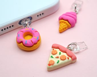 Pink Pizza/Donut/Ice Cream Cone Phone Charm, Cute Dust Plug, Mobile Earphone Rubber Jack Dust Plug, iPhone/Switch/Kindle Charm, Kawaii Gift