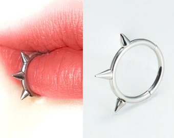 16G Spike Lip Hoop,  Surgical Steel Spike Lip Ring For Lip Piercing, Spike Clicker Hoop, Snakebite Piercing Jewelry