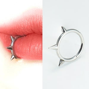 16G Spike Lip Hoop,  Surgical Steel Spike Lip Ring For Lip Piercing, Spike Clicker Hoop, Snakebite Piercing Jewelry