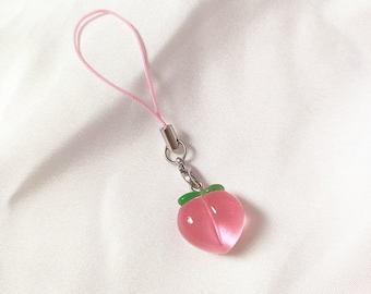 Pink Peach Lanyard, Cute Pink Fruit Phone Charm, Kawaii Fruit Charm, AirPods Charm, Switch Charm, Bag Charm