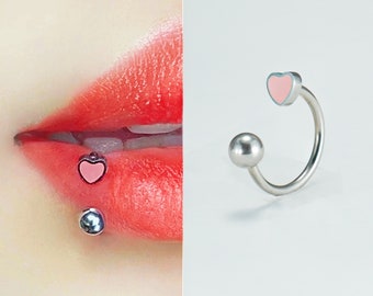 16G Heart Horseshoe Lip Hoop, Pink/Red/Black Heart and Ball Lip Ring For Lip Piercing, Snake Bites Piercing