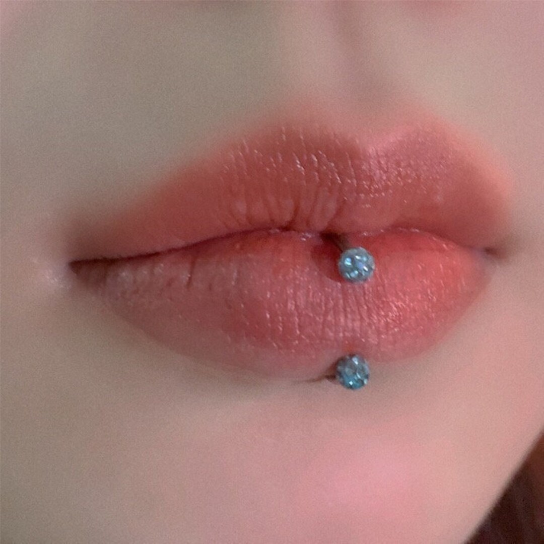 16G Shiny CZ Ball Horseshoe Lip Ring, Surgical Steel Labret Hoop