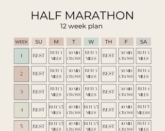 12 Week Half Marathon Training Plan/schedule for Beginners Tuesday ...