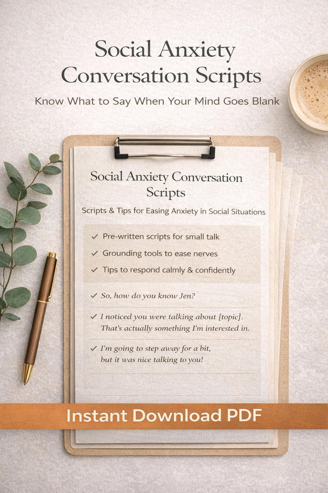 Social Anxiety Conversation Scripts | Grounding Tools (printable PDF ...