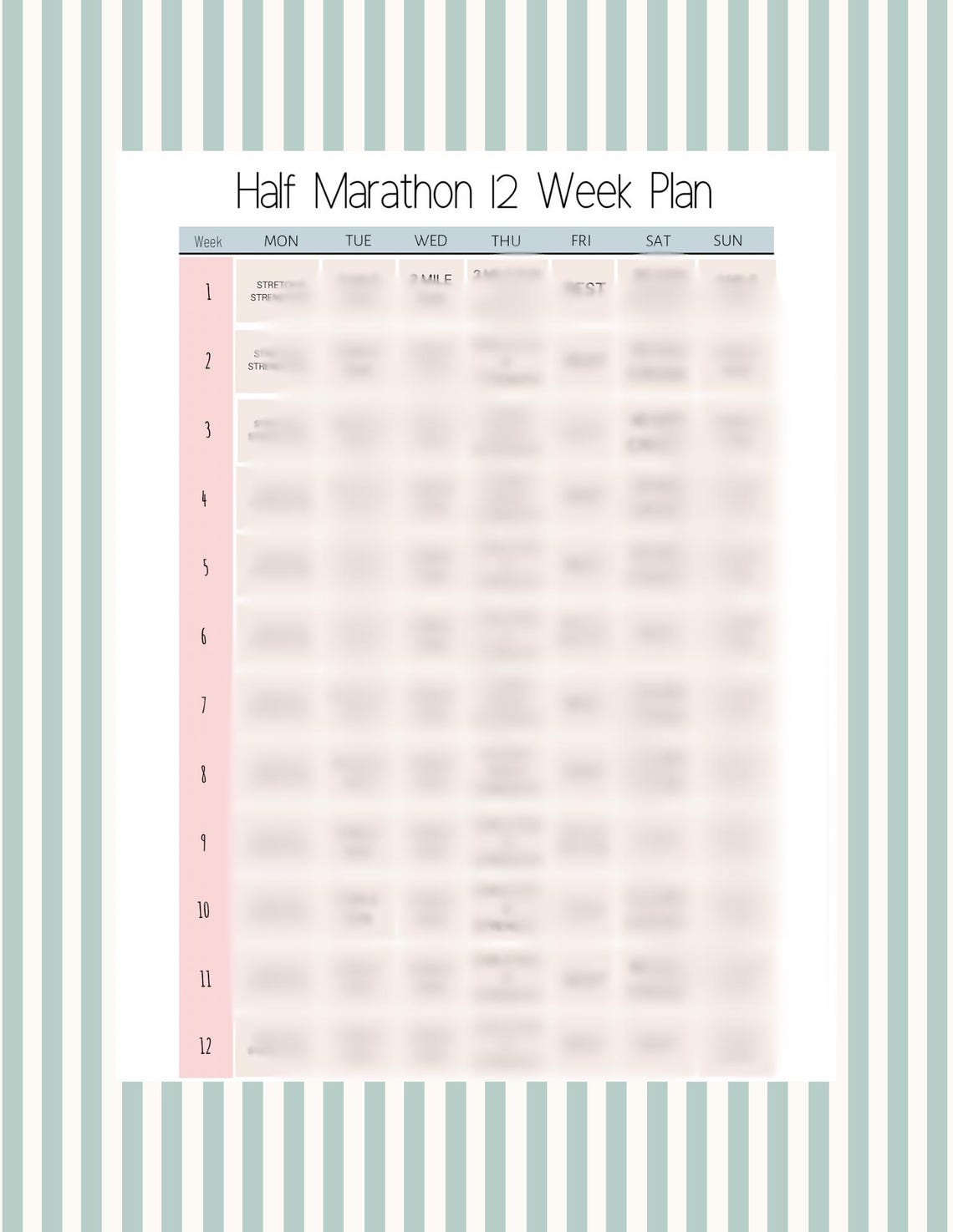 Half Marathon 12 Week Plan | Digital Printable PDF - Etsy