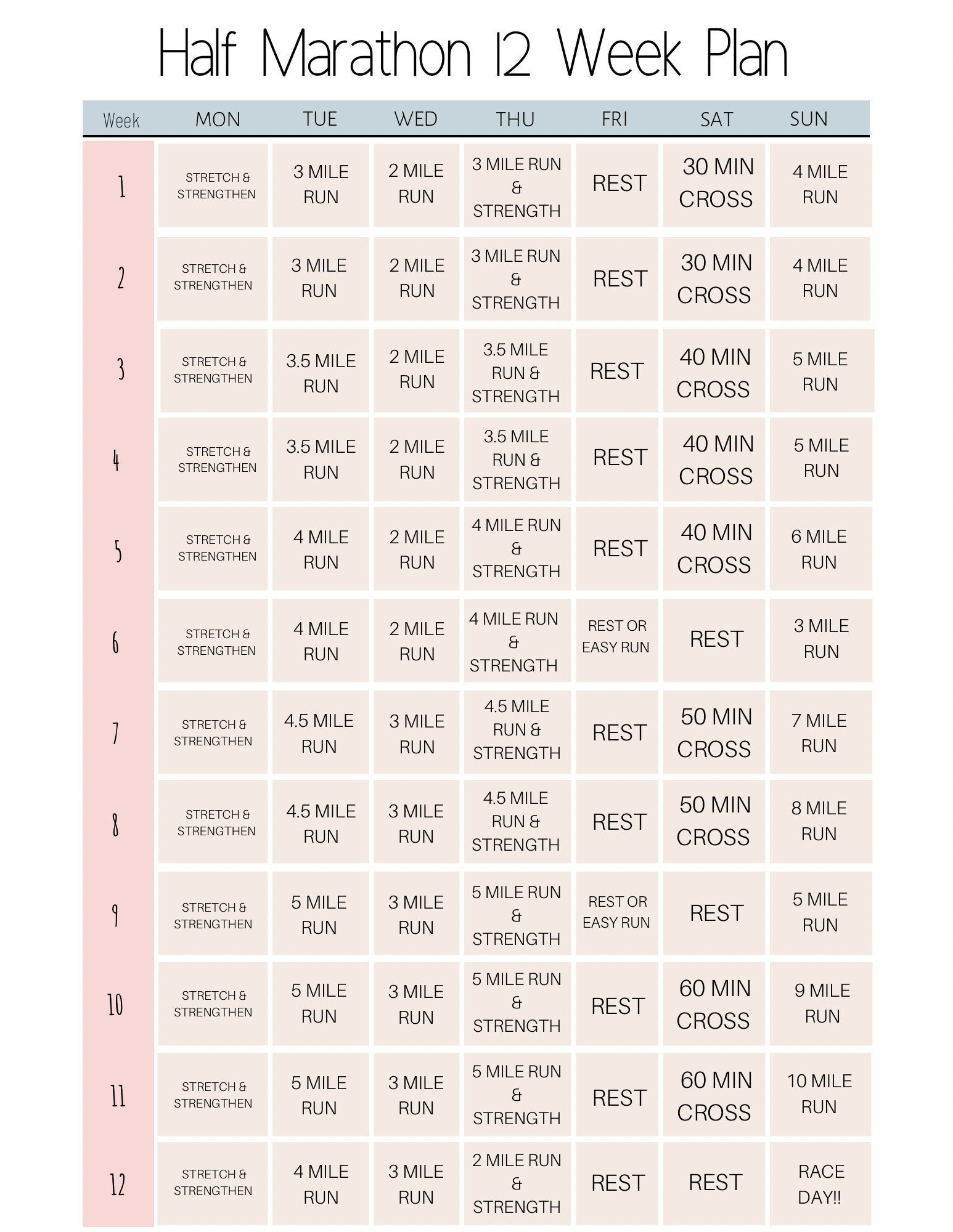 12 Week Half Marathon Training Plan