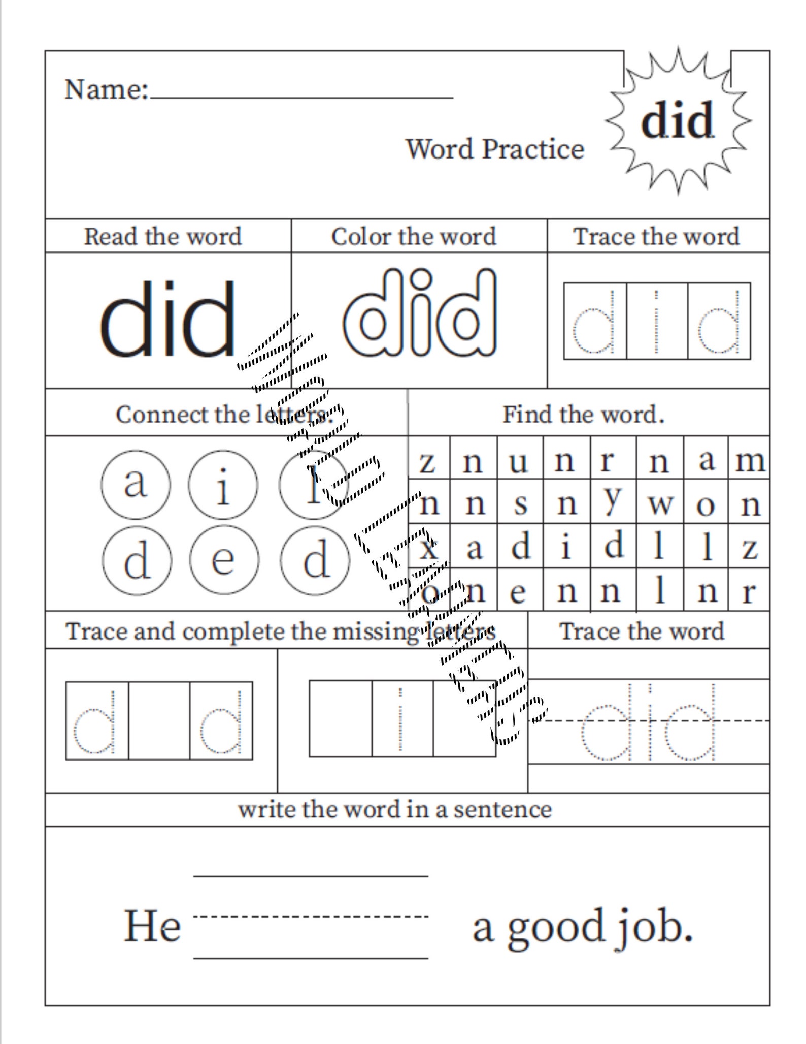 50 Printable Fry Sight Words Worksheets. Kindergarten-1st - Etsy