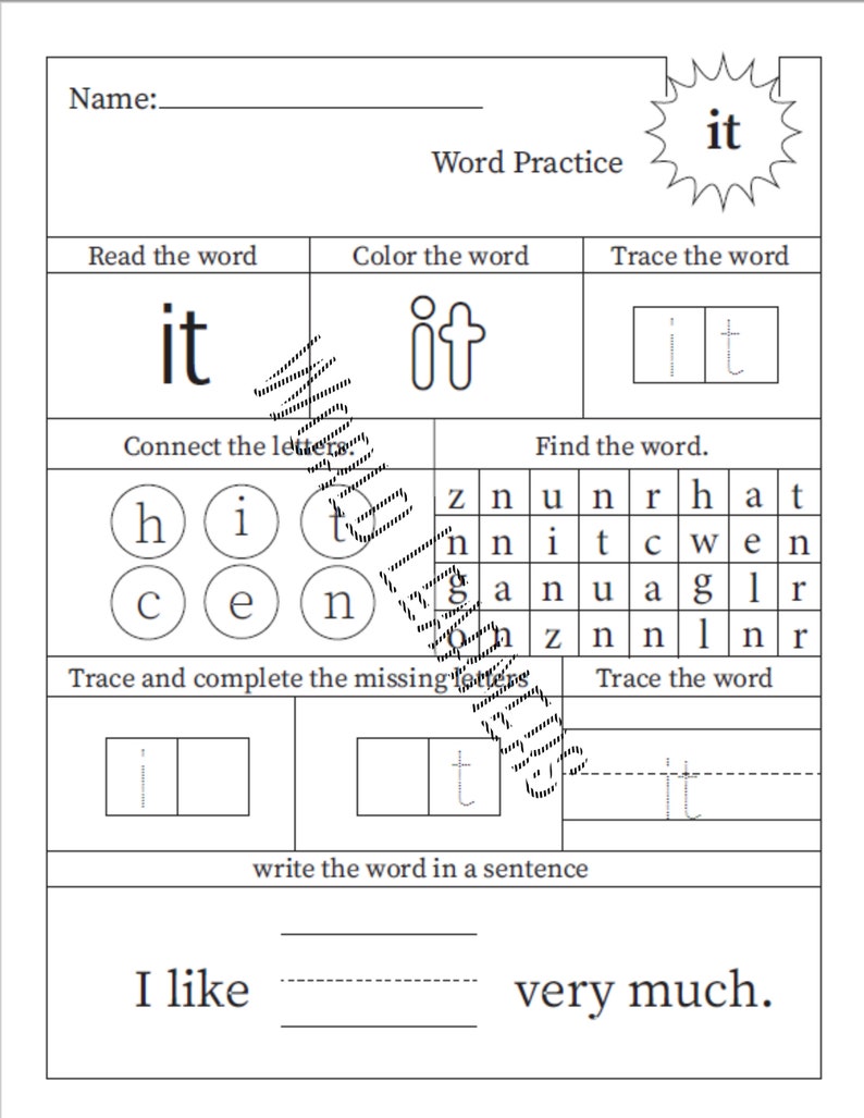 50 Printable Fry Sight Words Worksheets. Kindergarten-1st - Etsy