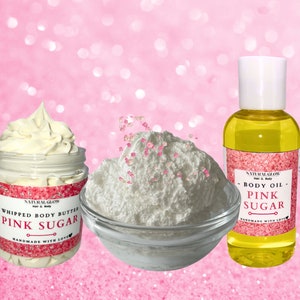 PINK SUGAR Body Care Set - Body Butter | Body Scrub | Body Oil | Exfoliating | Self Care | Moisturizer | Skin Care | Gift Set