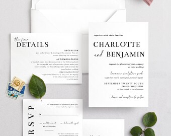 Minimalist Wedding Invitation Template Set | Editable Wedding Invite | Template Download | Editable Modern Invitation | Harper Collection