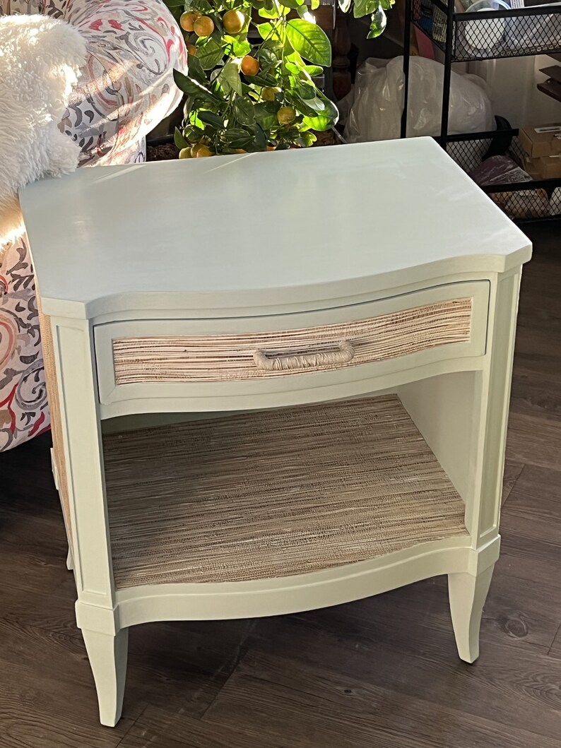 Pair of Coastal//beachy Nightstands//bedside Tables With Grass Cloth