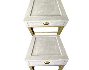 Linen fabric Wrapped SET of soft gray Nightstands
