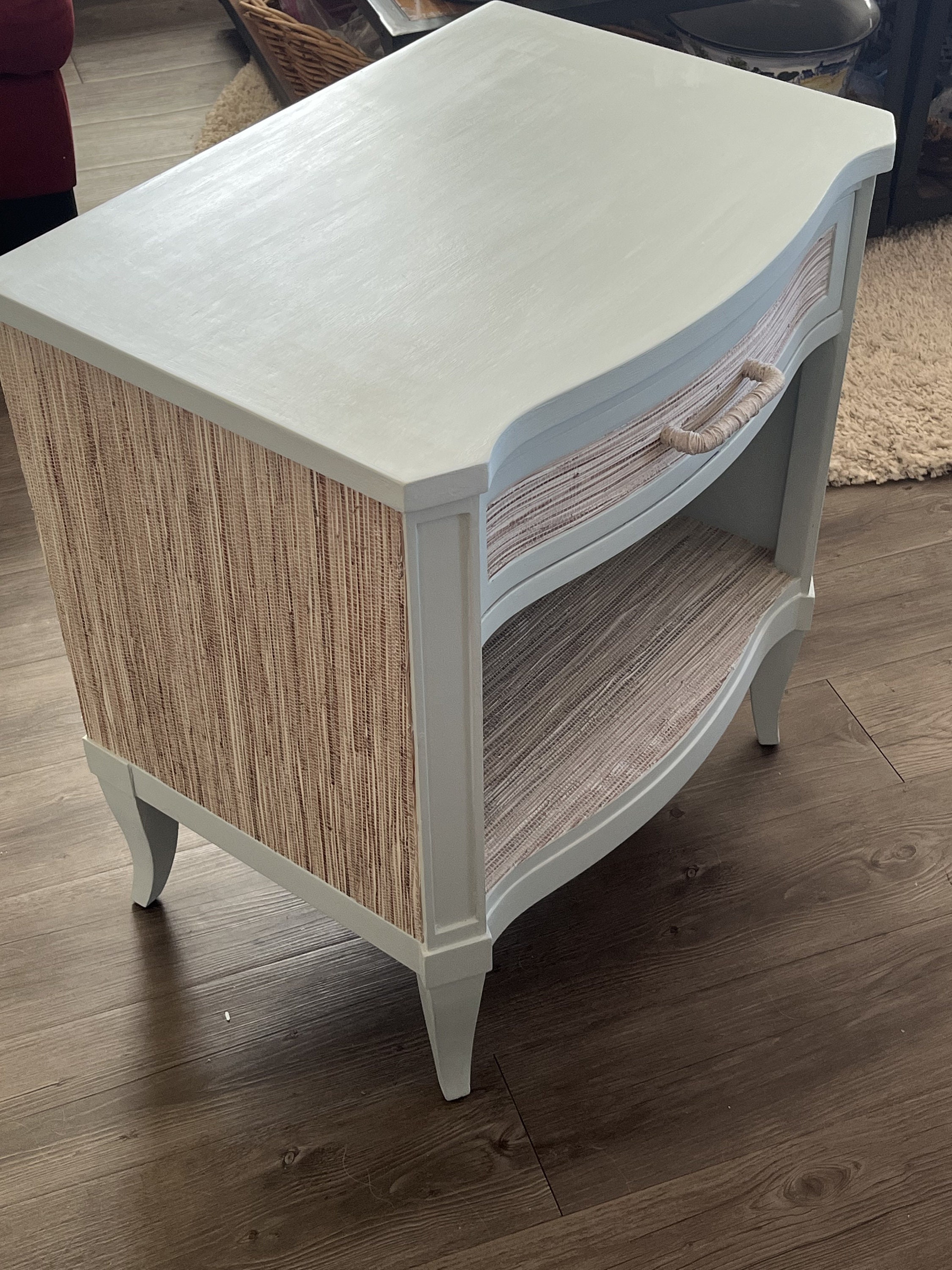 Pair of Coastal//beachy Nightstands//bedside Tables With Grass Cloth