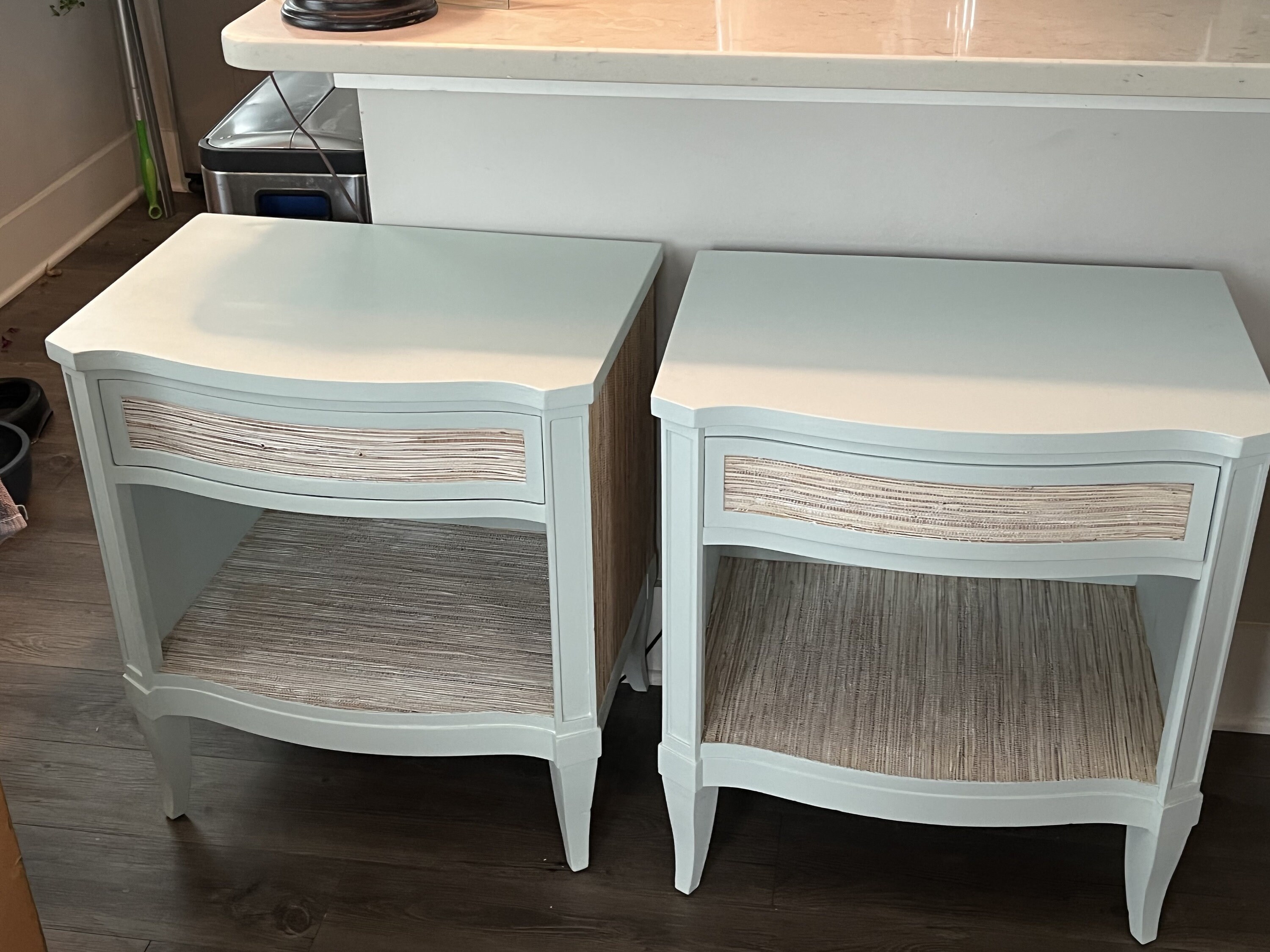 Pair of Coastal//beachy Nightstands//bedside Tables With Grass Cloth