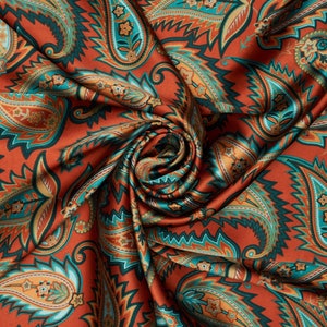 Beyla prickly paisley  print - silky satin charmeuse fabric - sold by the yard - U S A made and  shipping