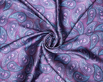 Majestic Purple Arabian  paisley print - silky satin charmeuse fabric - sold by the yard - U S A based shipping
