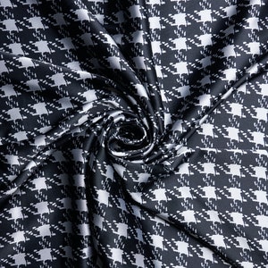 Black and gray gingham  squares   print - silky charmeuse satin  fabric - sold by the yard - U S A based shipping