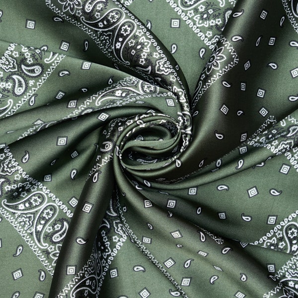 Bandana paisley print - silky satin charmeuse fabric - sold by the yard - U S A Made and  based shipping