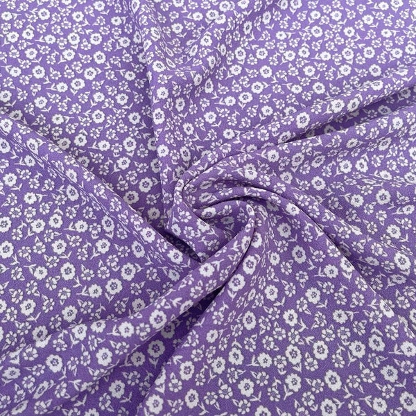 Lavender off white  flowers   print - Georgette  fabric - sold by the yard - U S A based shipping